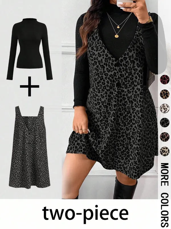 CRESSIDA™ – High Neck Top & Leopard Strap Skirt Two-Piece Set