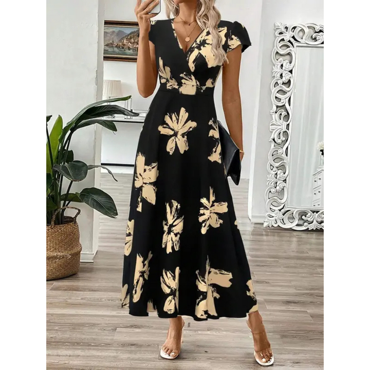ZOELLA™ – Elegant Summer Printed Short Sleeve Maxi Dress