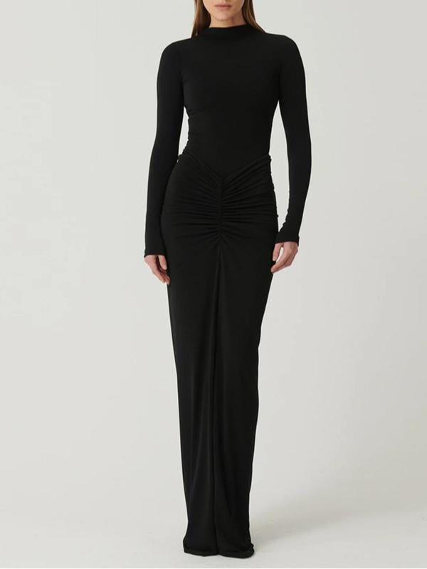 BETTY™ - Classy Ruched Long Sleeve Mock Bodycon Maxi Dress