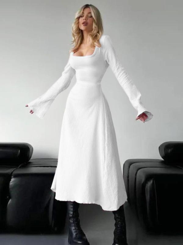 ERIN™ - Sophisticated Lace-Up Tie Back Flounce Sleeve A-Line Long Dress