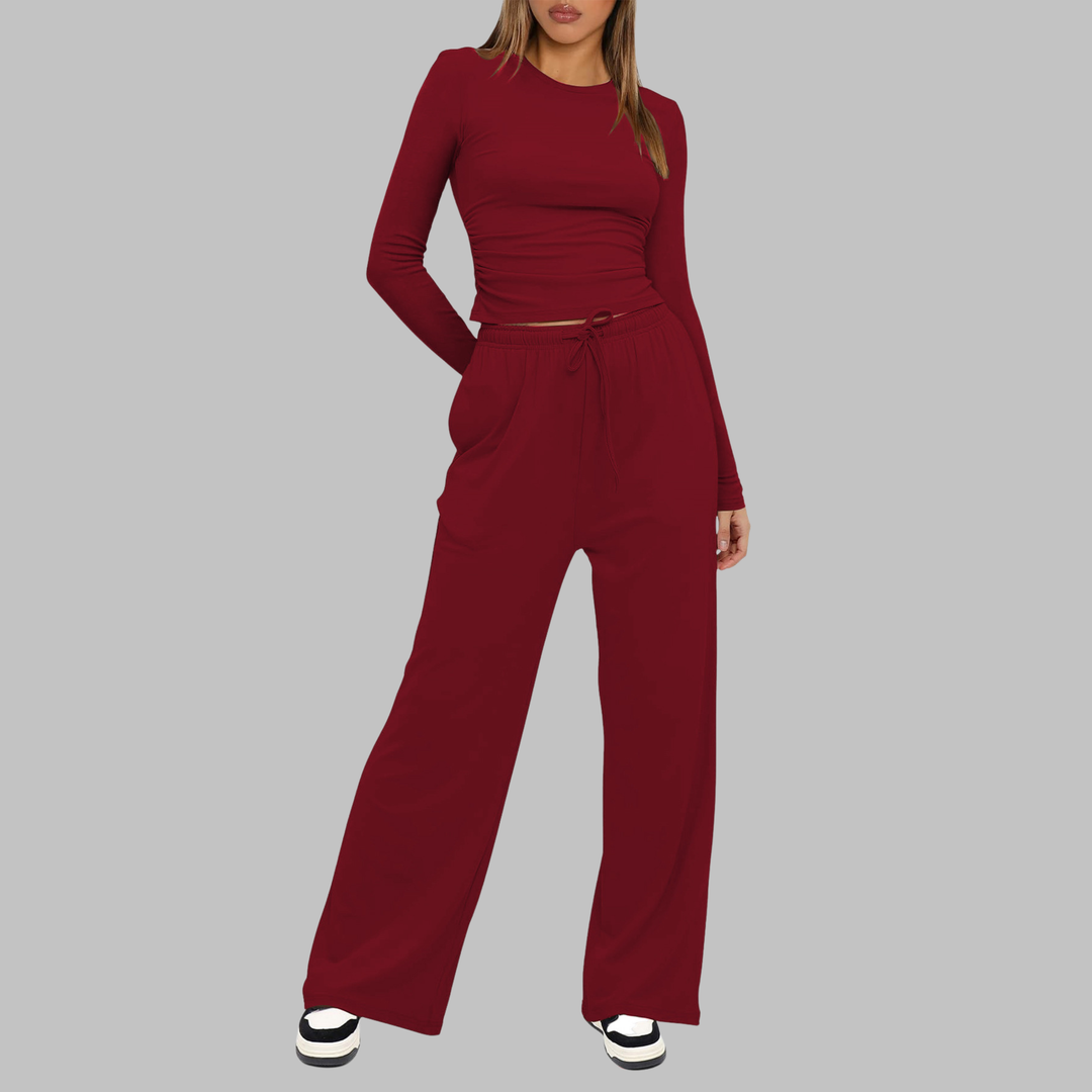 JANNY™ - Casual Long Sleeve Top and Wide Leg Pants Set