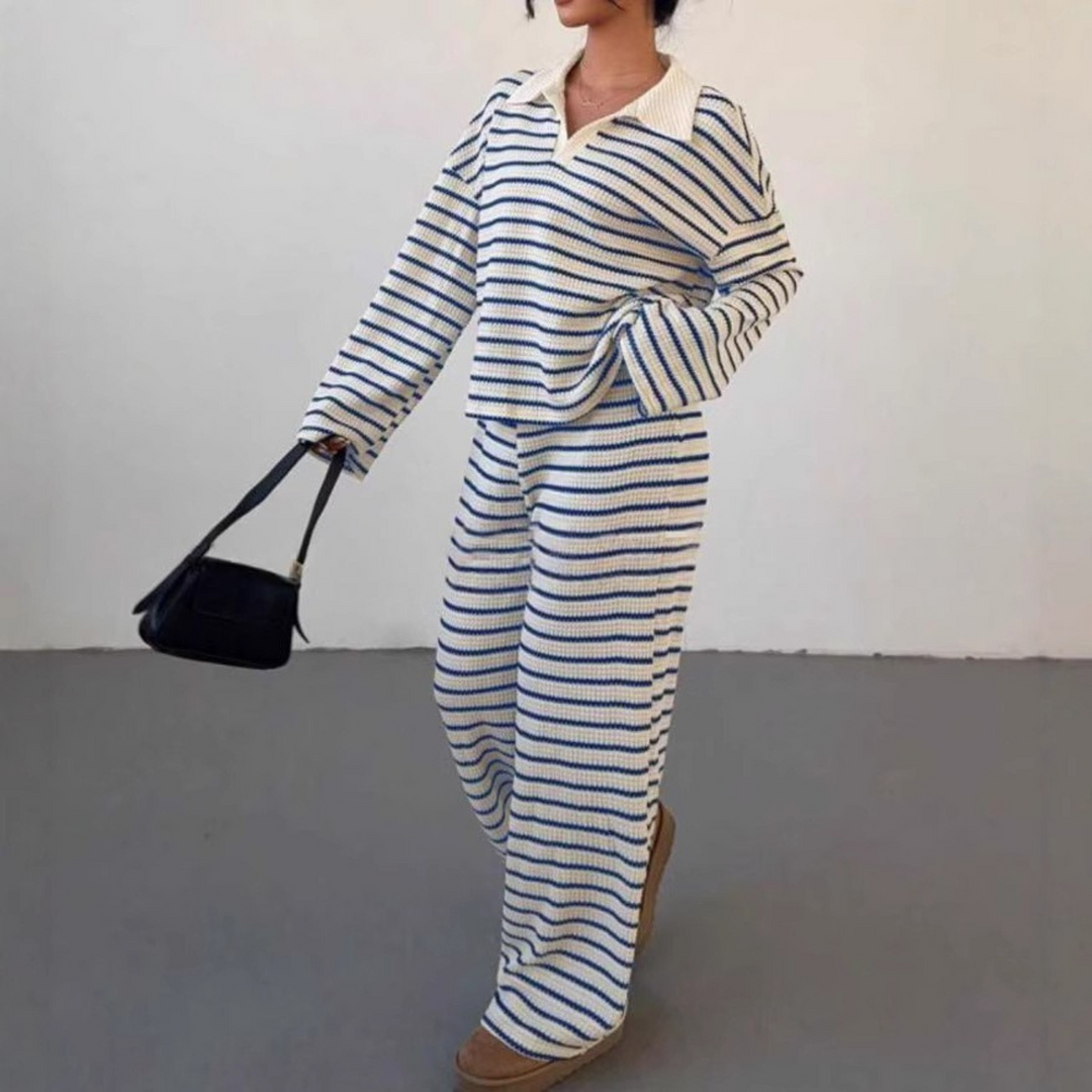SALI™ - Casual Striped V-Neck Long Sleeve and Pants Set