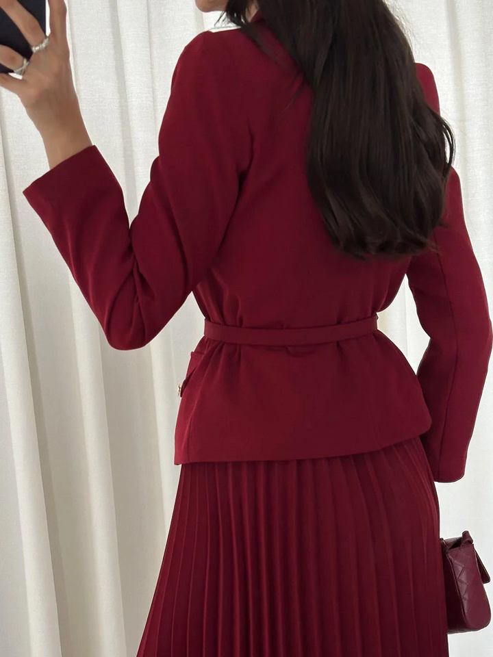 EMILIE™ - Chic Belted Blazer & Pleated Skirt Set