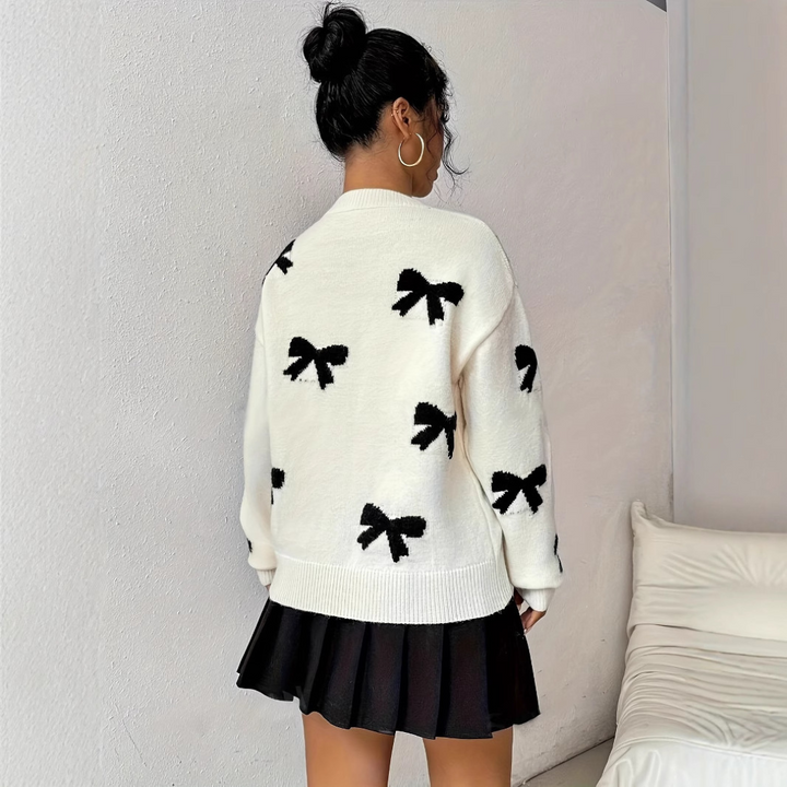 VISAY™ - Comfy Bow Print Pullover Sweater