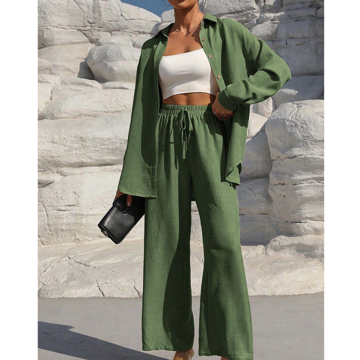 VANORA™ – Comfy Long Sleeve Blouse and Trouser Co-ord Set