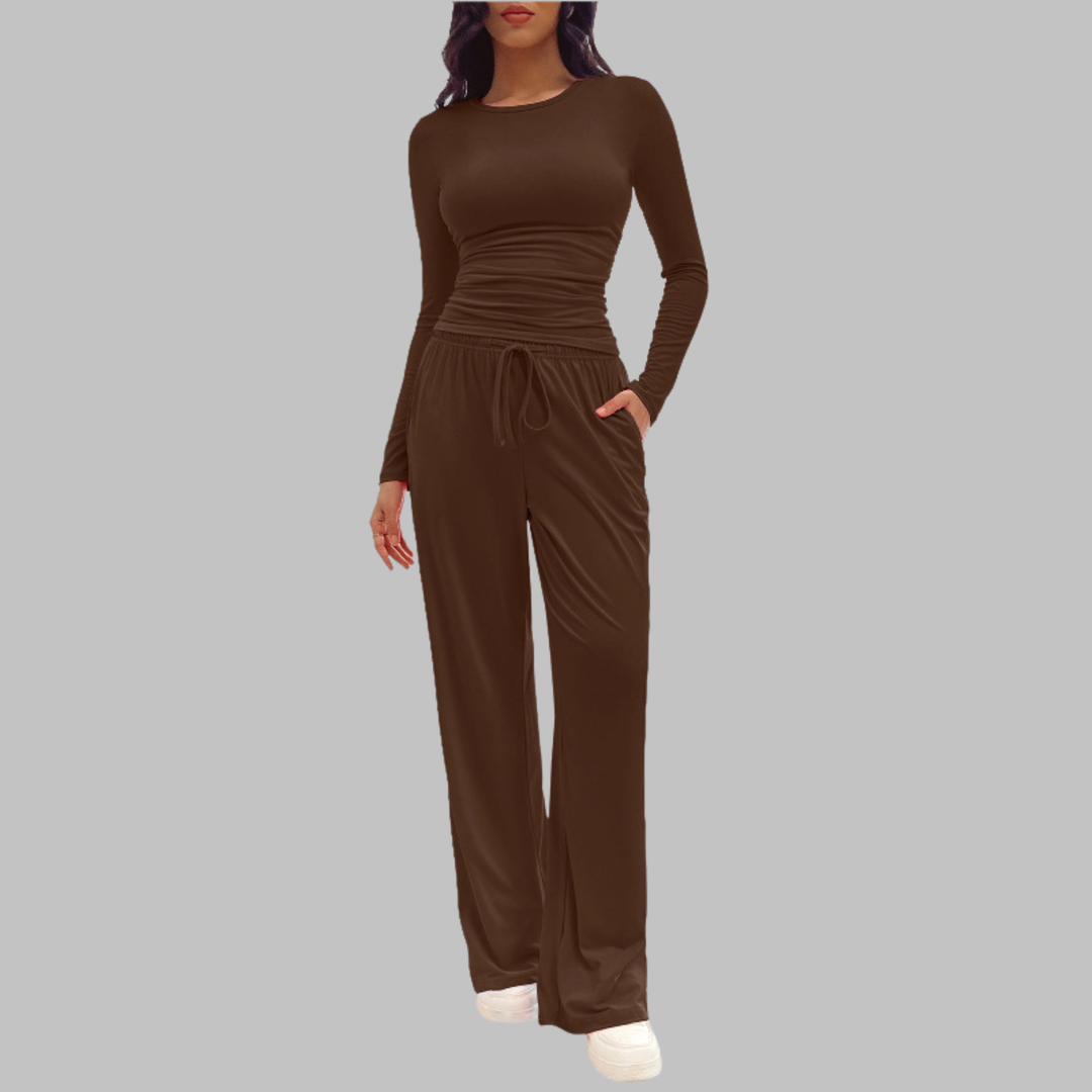 JANNY™ - Casual Long Sleeve Top and Wide Leg Pants Set
