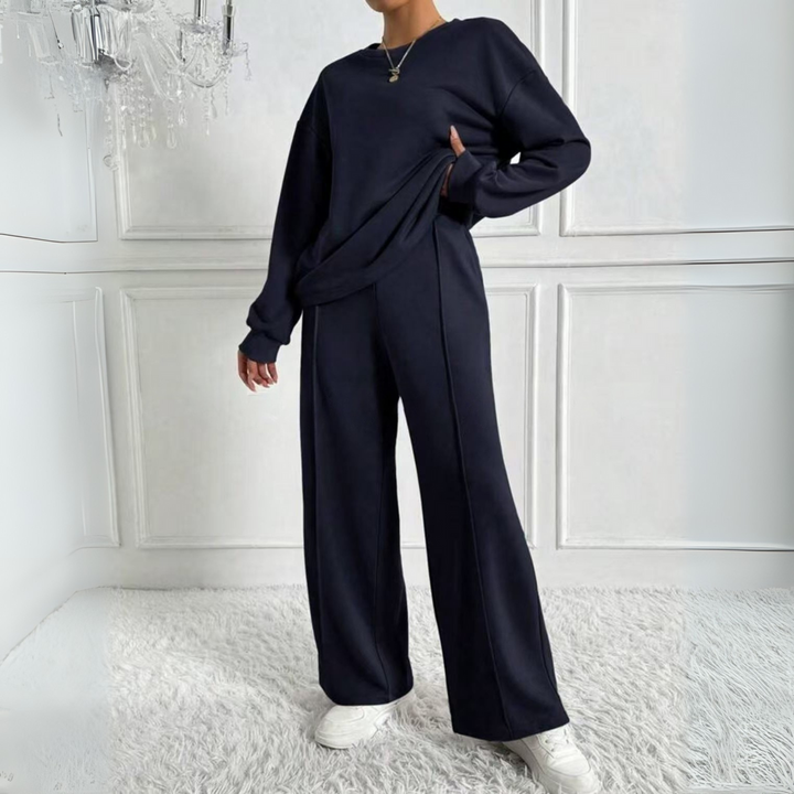 AMBRA™ - Casual Long Sleeve Sweatshirt and High Waist Pants Set