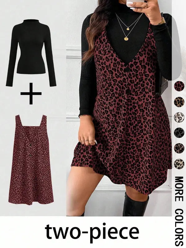 CRESSIDA™ – High Neck Top & Leopard Strap Skirt Two-Piece Set