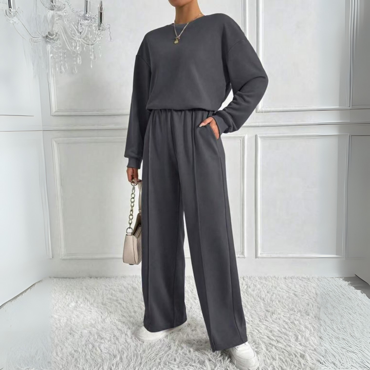 AMBRA™ - Casual Long Sleeve Sweatshirt and High Waist Pants Set