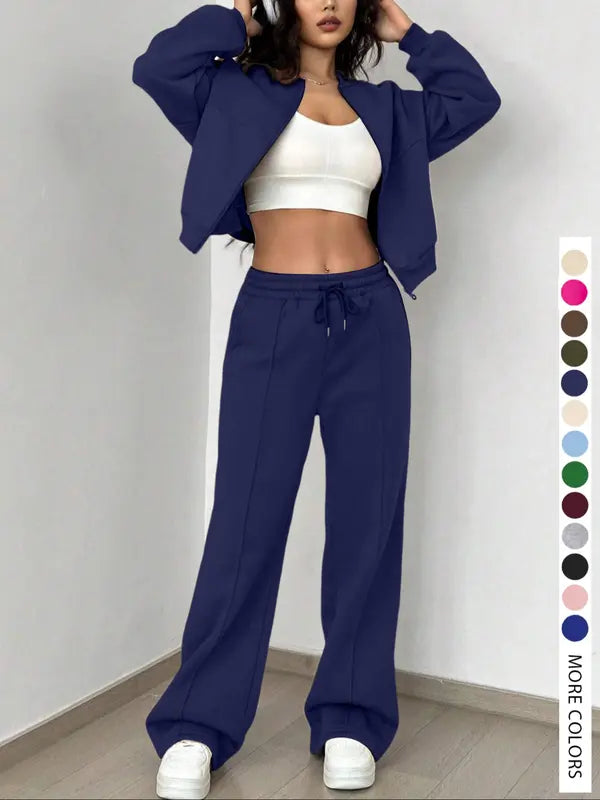 KELSEA™ - Casual Tracksuit Set for Women Zipper Jacket & Natural Waist Pants
