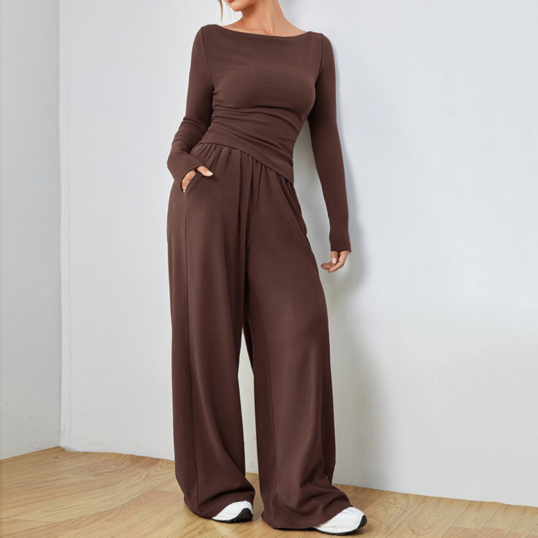 DANTARA™ - Casual Long Sleeve Top and Wide Leg Pants Set