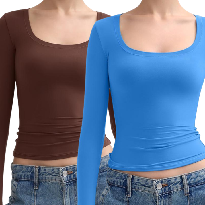 NINA™ - Scoop Neck Long Sleeve Double Layer Minimalist Top