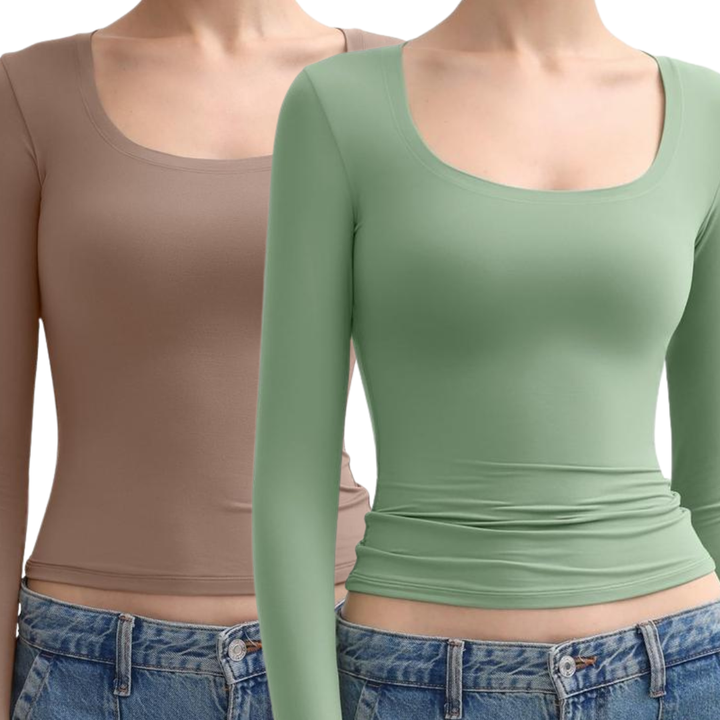 NINA™ - Scoop Neck Long Sleeve Double Layer Minimalist Top