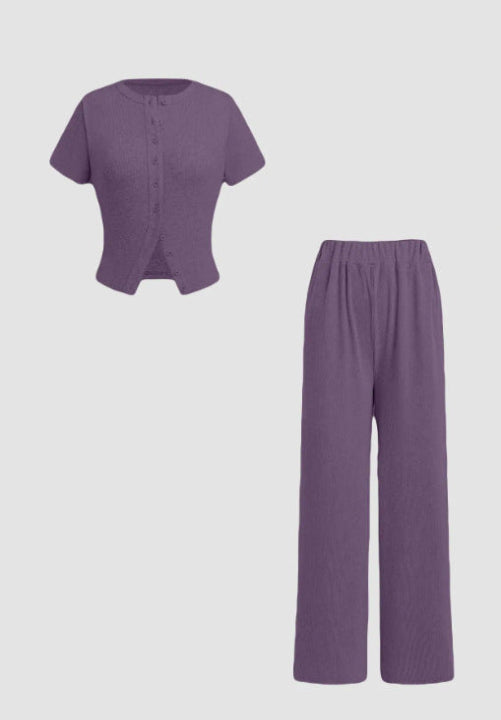 MIRANDA™ - Casual Button Front Top and Wide Leg Pants Set