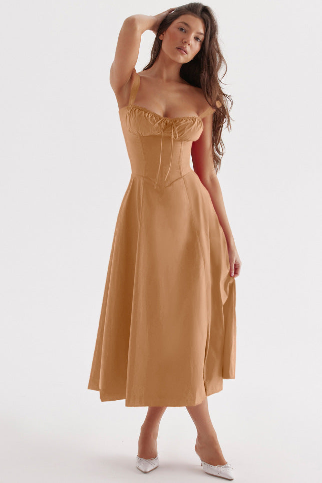 OPRAH™ - Casual Lace-Up Square Neck Midi Dress