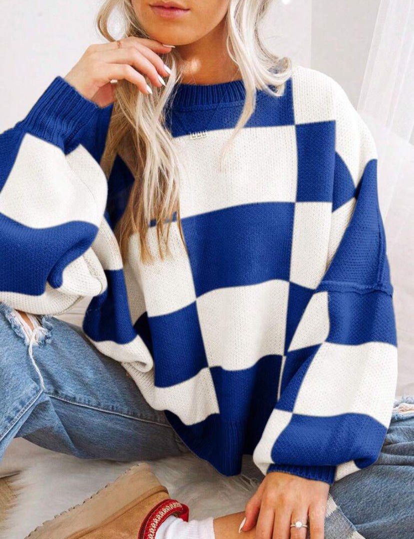 REVERIE™ - Casual Plaid Long Sleeve Round Neck Sweater