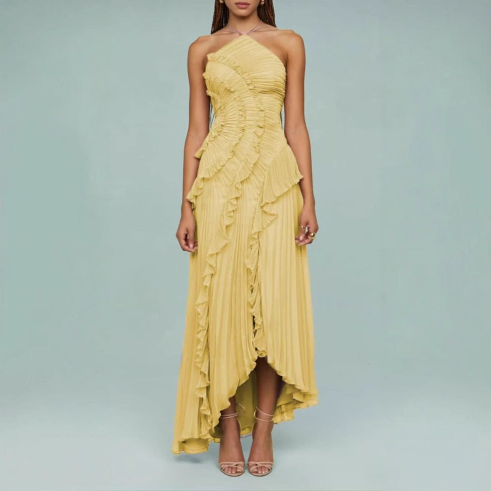 QUINTESSA™ - Elegant Halter Neck Lotus Summer Maxi Dress