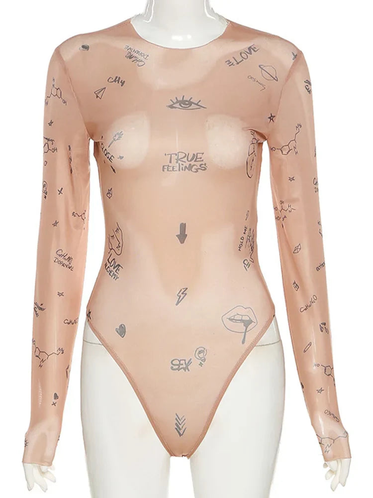 JANELLA™ – Modern Print Mesh Bodysuit