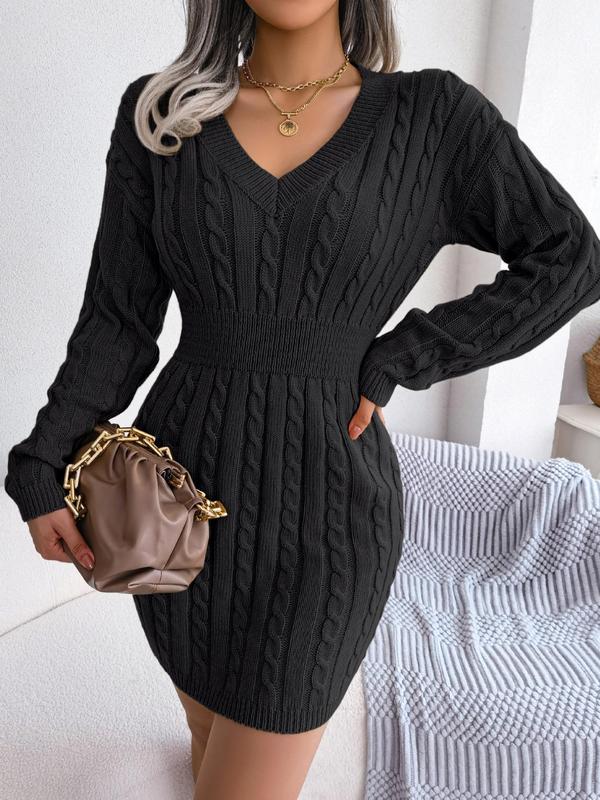 HOLLY™ - Cozy Long Sleeve V-Neck Cable Knit Sweater Dress