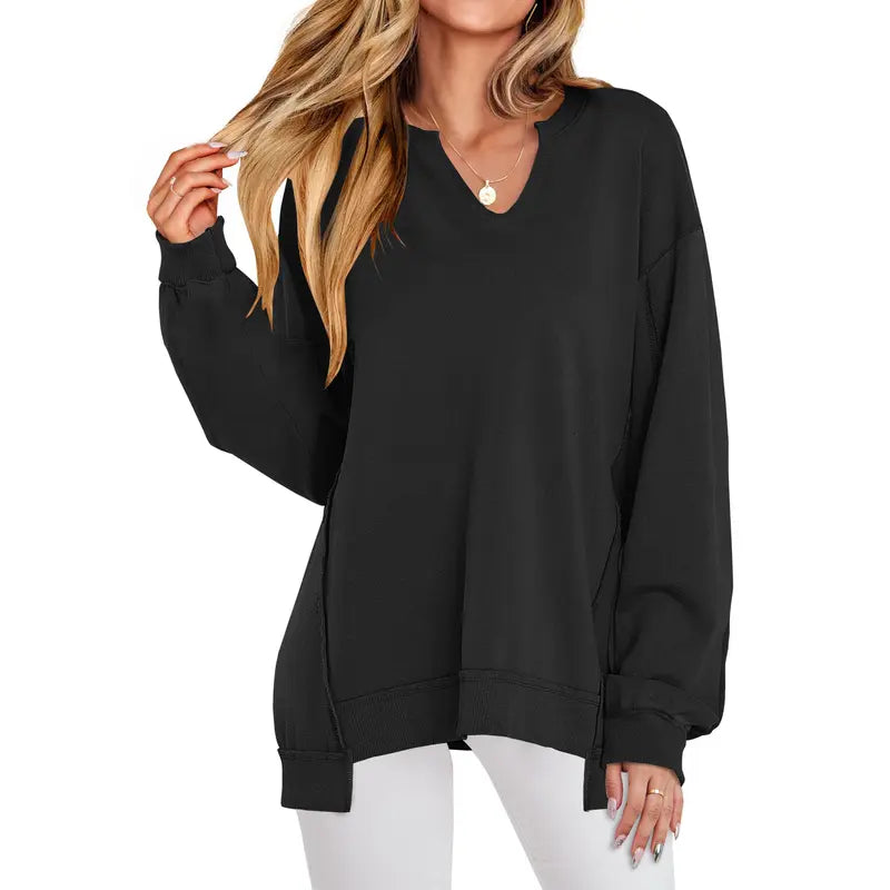 GENEVA™ - Casual V-Neck Oversized Sweatshirt Lightweight Long Sleeve