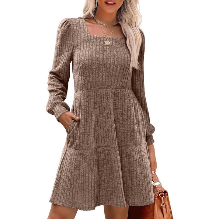 ELIZA™ - Cozy Square Neck Long Sleeve Babydoll Sweater Dress
