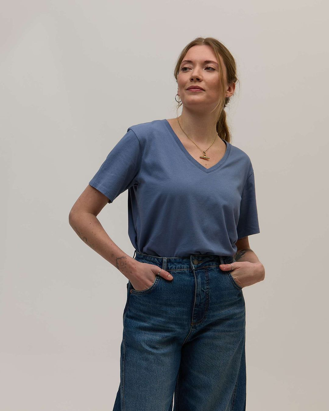 MIA- Blue V shape cotton t shirt