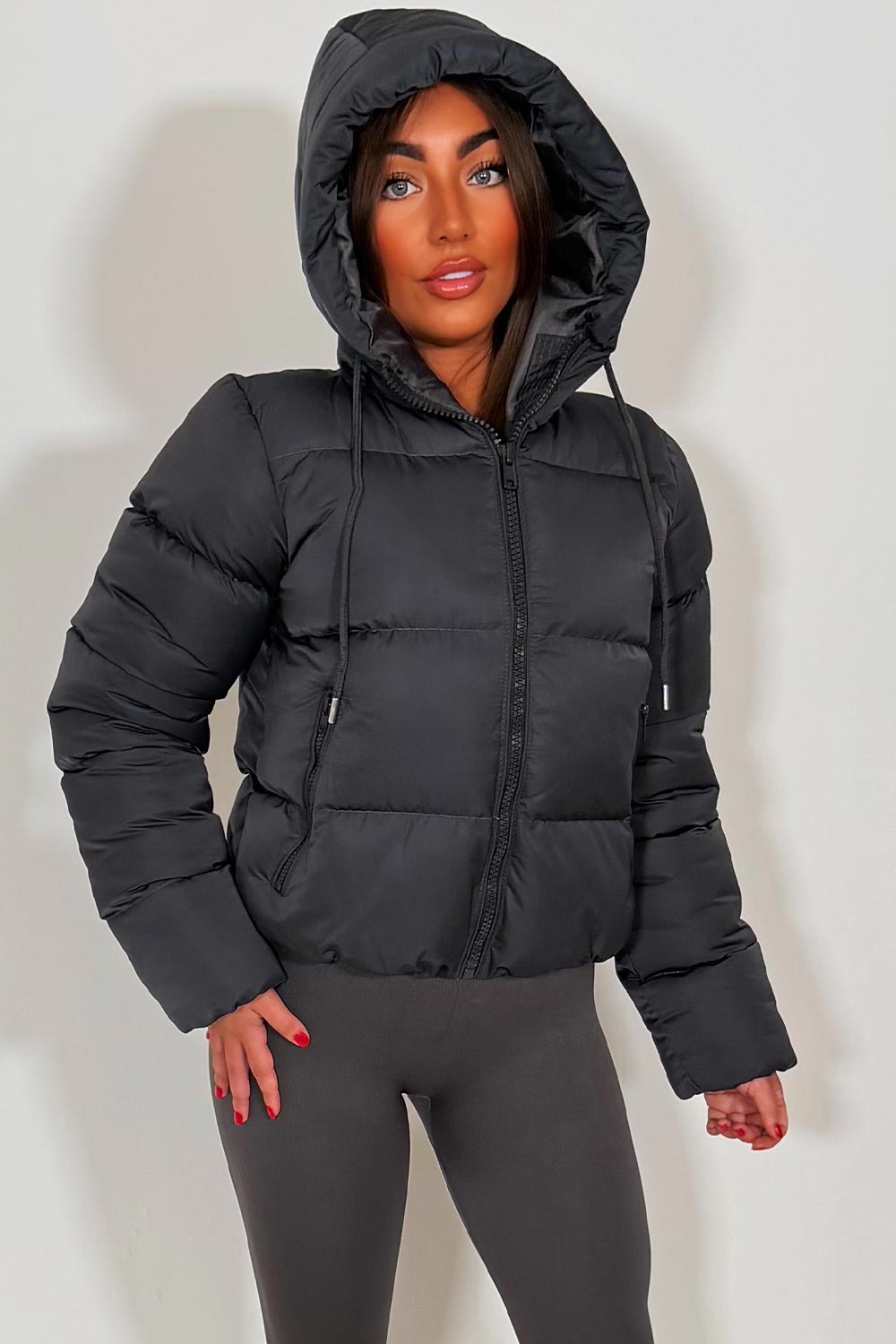 Hooded Puffer Jacket Charcoal Grey