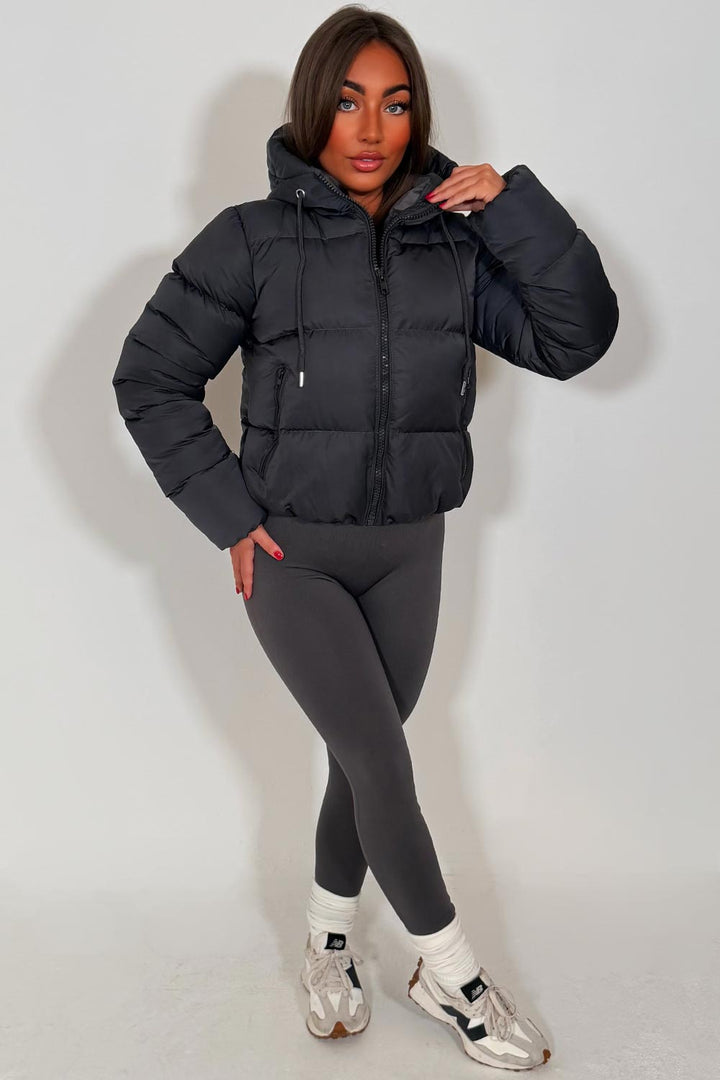 Hooded Puffer Jacket Charcoal Grey