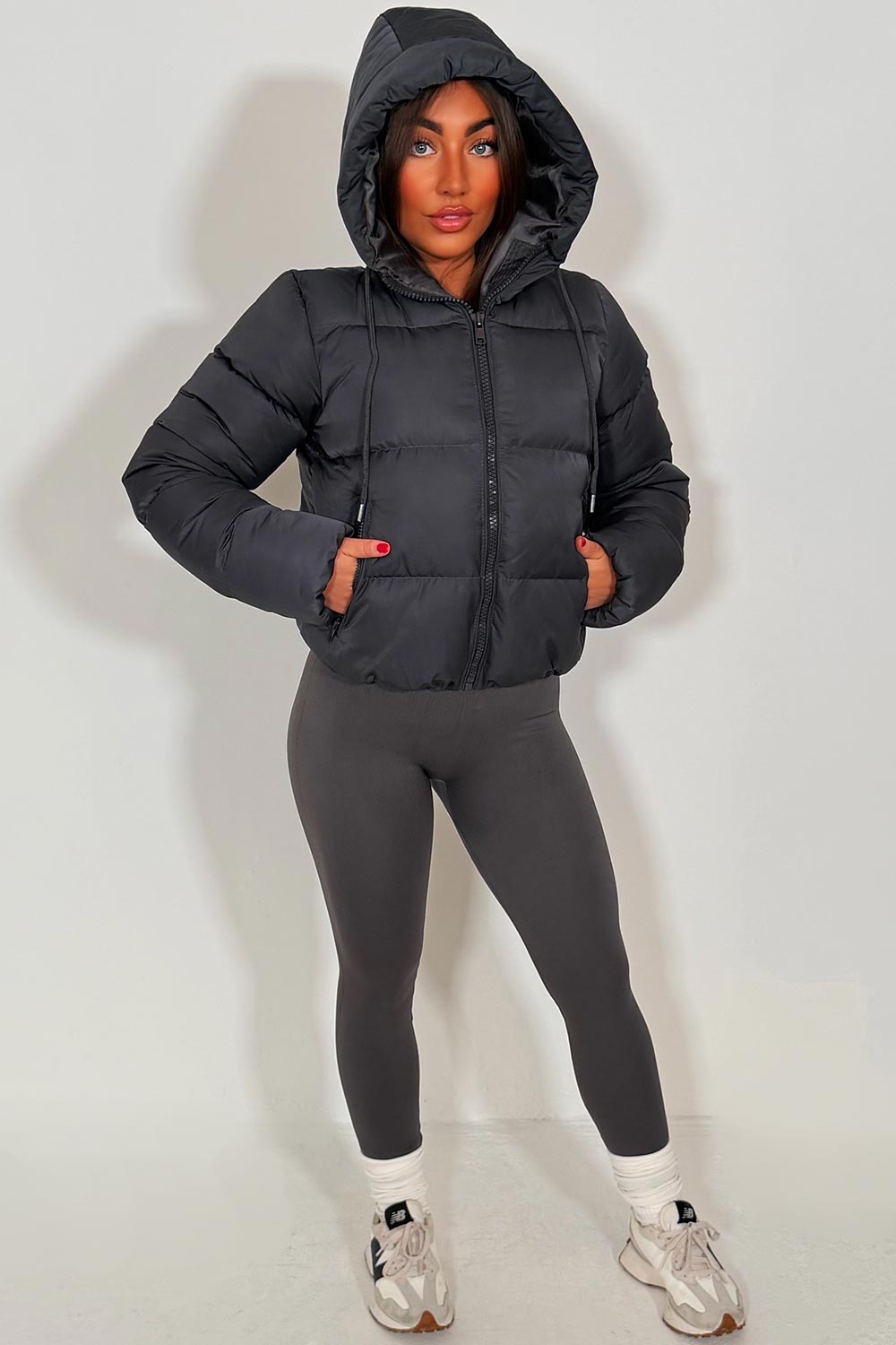 Hooded Puffer Jacket Charcoal Grey