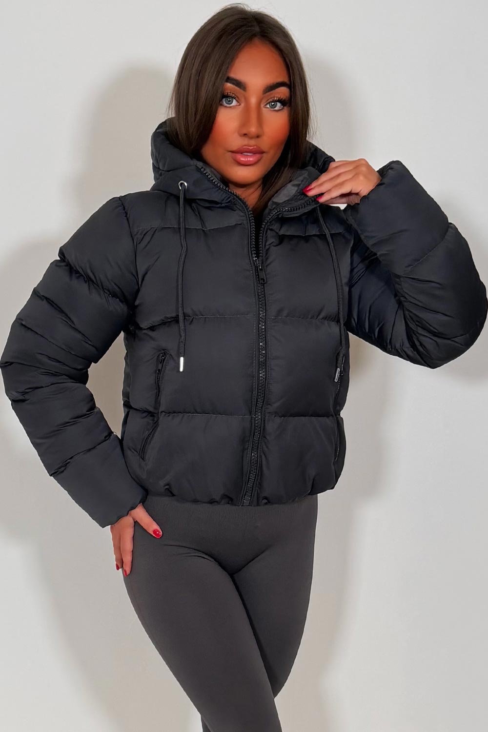 Hooded Puffer Jacket Charcoal Grey